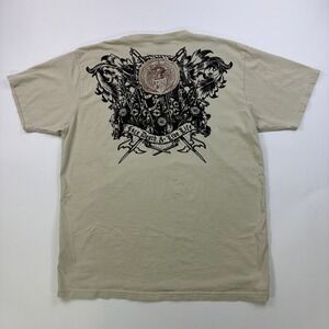 Y2K Indigo Star Graphic T-Shirt Mens Large Beige Face Death Live Life Tee